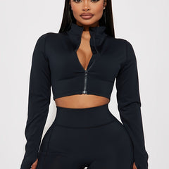 Long Sleeve Yoga Jacket High Stretch Fitness Crop Jacket Women's Activewear