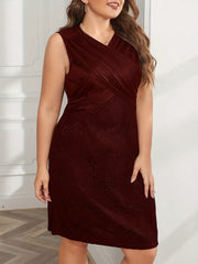 Contrast Lace Ruched V Neck Tank Knee Length Dress