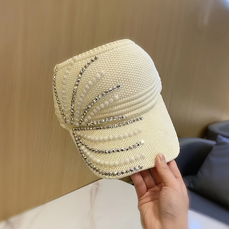 Pearl & Rhinestone Decor Visor Hat for Women