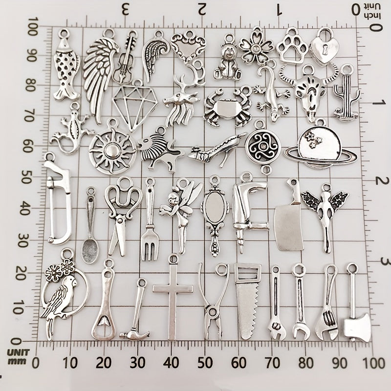 50Pcs Silvery Charms Tibetan Metal Charms Pendants DIY Jewelry Making