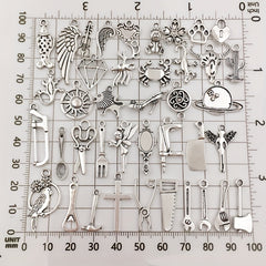 50Pcs Silvery Charms Tibetan Metal Charms Pendants DIY Jewelry Making