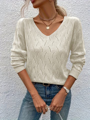 Solid Button Front Knit Cardigan V Neck Long Sleeve Sweater