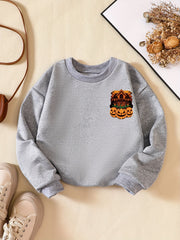 Girls' Pumpkin House Casual Crew Neck Sweatshirt for Halloween