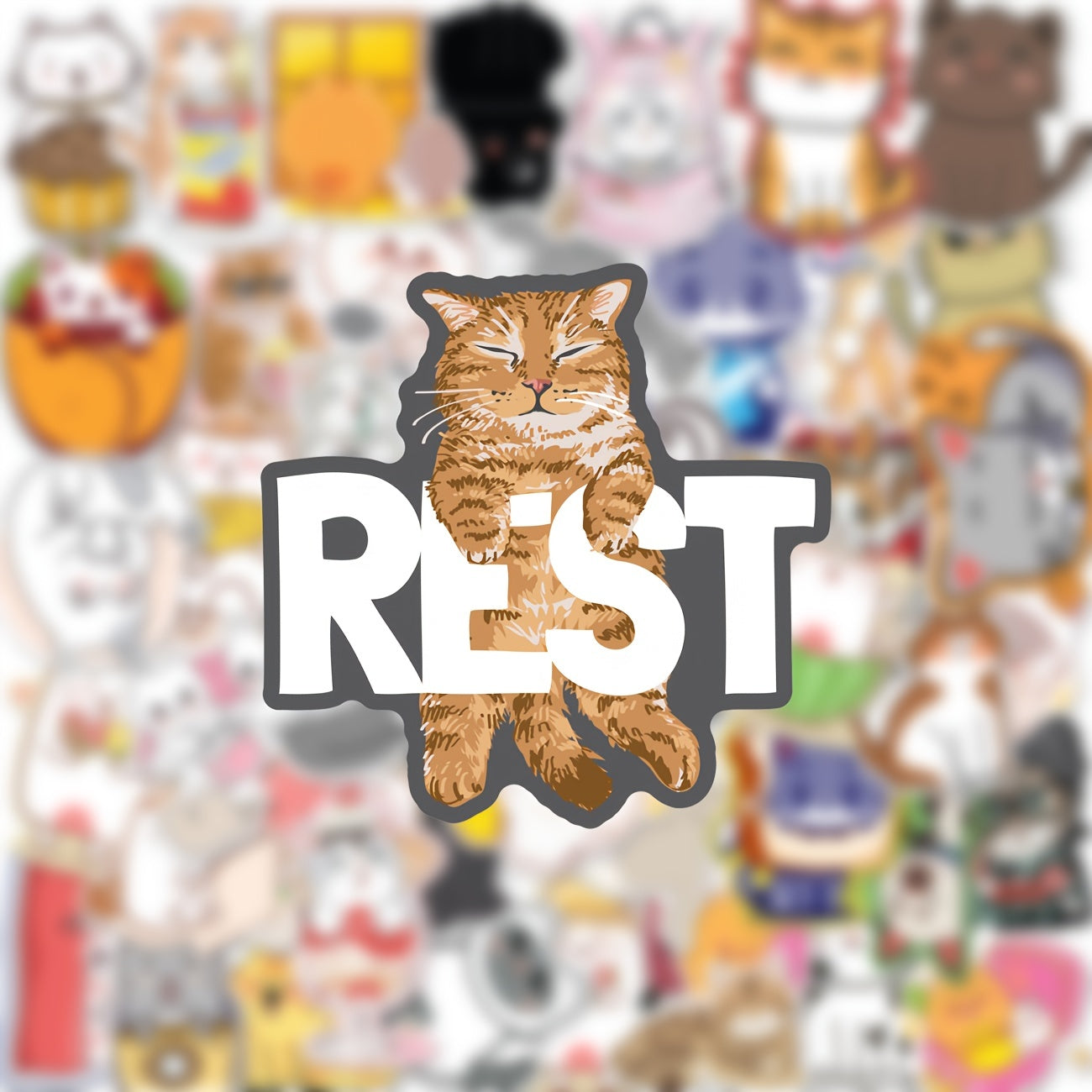 50pcs Cartoon Cat DIY Decorative Stickers Waterproof Doodle Stickers