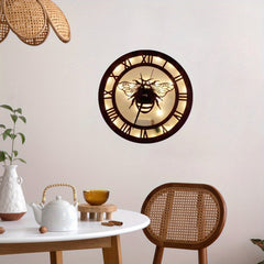 Wooden Clock Lamp Little Bee Shape Handicrafts LED Retro Decor