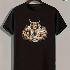 Strong Bull Print Men's Graphic T shirt Casual Comfy Tees For Summer