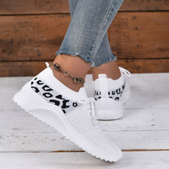 Leopard Print Knit Socks Sneakers Soft Sole Casual Running Shoes