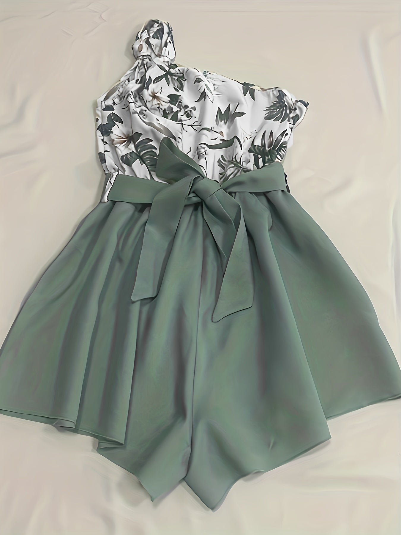 Floral Print One Shoulder Belted Romper Jumpsuit Casual Sleeveless