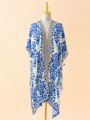 Boho Cover Up Geo Print Batwing Sleeve Tassel Trim Beach Cover Up