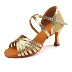 Stylish Women's Latin Dance Shoes with Cross Straps & Medium Heel