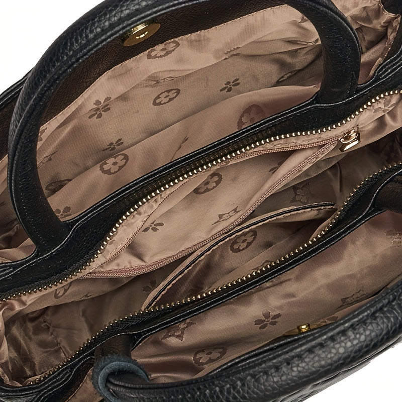 Vintage Floral Print Leather Women's Handbag Large Capacity Messenger Tote