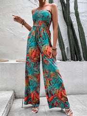 Tropical Print Strapless Jumpsuit for Women