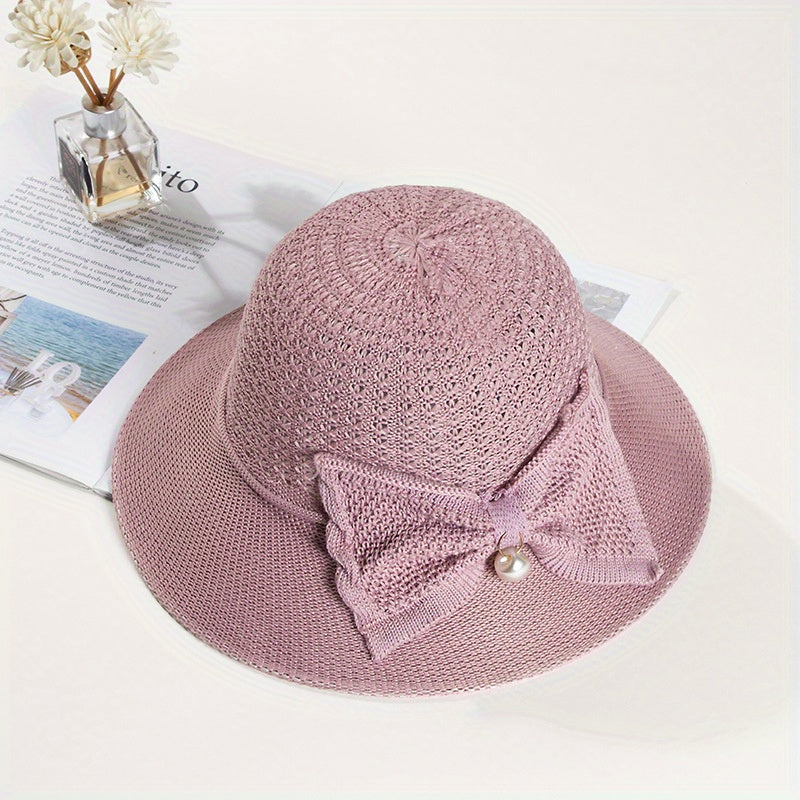 Bowknot Bucket Hat Wide Brim Crochet Sunscreen Fedora Cap