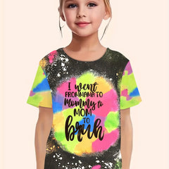 Girls Tie Dye Pattern Letter Print Short Sleeve T shirt