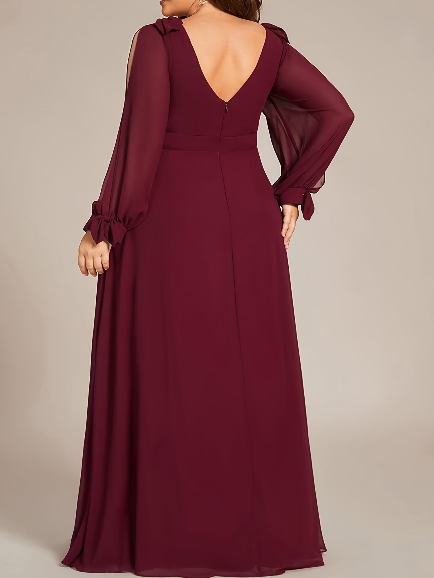 Split Sleeve V Neck Maxi Formal Dress