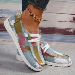 Women's Ripped Canvas Shoes Lace Up Low Top Sneakers