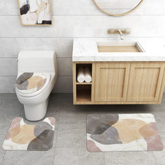 4pcs Abstract Block Shower Curtain Set with Rugs and Non Slip Bath Mat