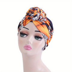 Boho Print Pleated Turban Cap Braided Twist Bonnet Head Wrap Head Scarf Beanie