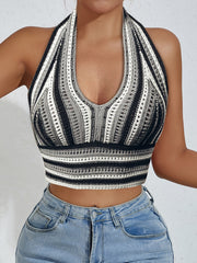 Striped Halter Crop Top Sleeveless Women's Clothing