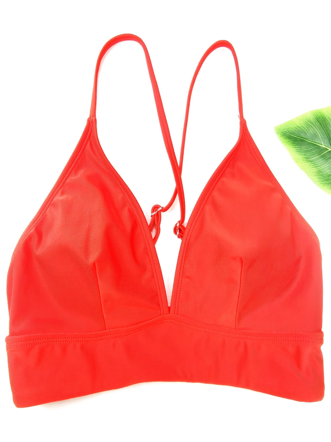 Criss Cross Back Bikini Top Wide Band Trim Triangle Beach Top