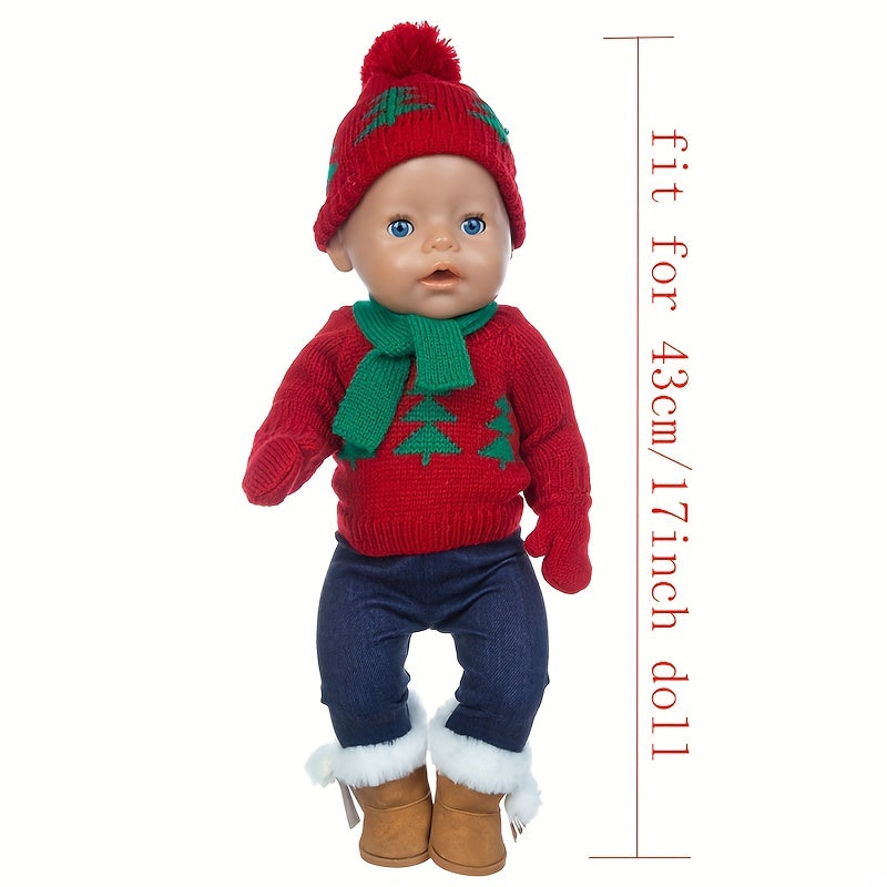 Christmas Sweater Set for 17" Dolls with Hats, Scarves & Gloves