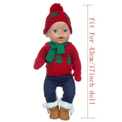 Christmas Sweater Set for 17" Dolls with Hats, Scarves & Gloves