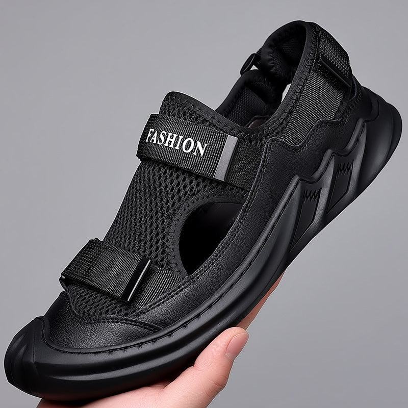 Men Letter Graphic Sport Sandals Hook and Loop Fastener Non-Slip Beach Shoes