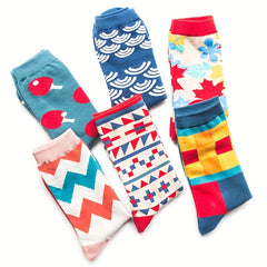 6 Pairs Geometric Pattern Socks Street Socks Women's Stockings