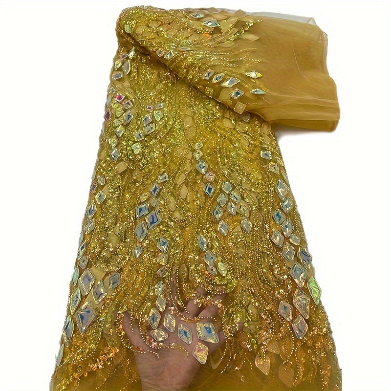 1pc Beaded Lace High French Tulle Net Sequins Lace Fabric African Lace Fabric