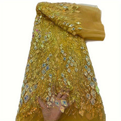 1pc Beaded Lace High French Tulle Net Sequins Lace Fabric African Lace Fabric