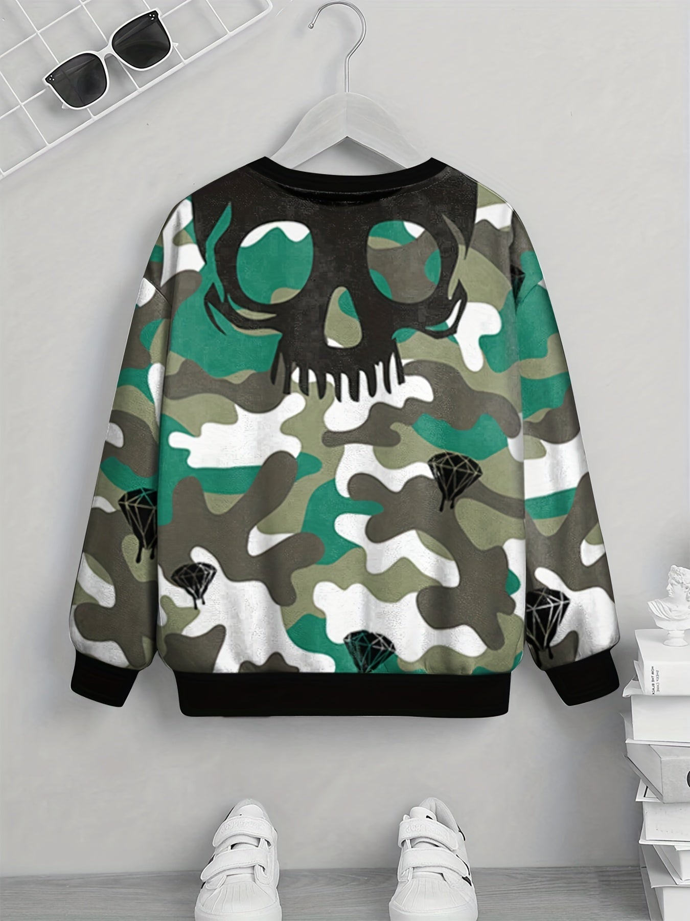 Kids Skull Pullover Top Round Neck Sweatshirt