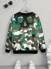 Kids Skull Pullover Top Round Neck Sweatshirt