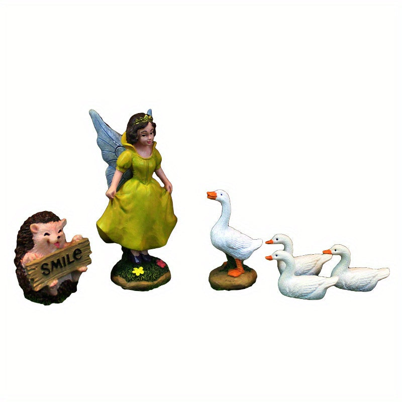 6pcs Flower Fairy Dolls & Baby Ducks Figurines for Fairy Garden Decor
