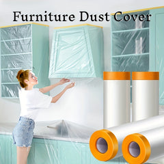 1pc Disposable Furniture Dust Cover Dust Cloth With Tape Plastic Dust Cover