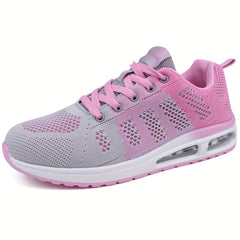 Women's Air Cushion Sneakers Lace Up Low Top Knit Casual Shoes
