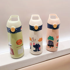 460ml Cartoon Printed Insulated Water Bottle Stainless Steel with Handle