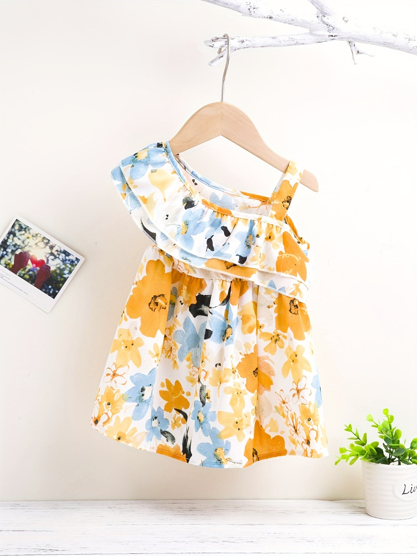 Baby Girls Flowers Print Ruffle Trim Dress Kid Summer Clothes