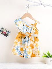 Baby Girls Flowers Print Ruffle Trim Dress Kid Summer Clothes