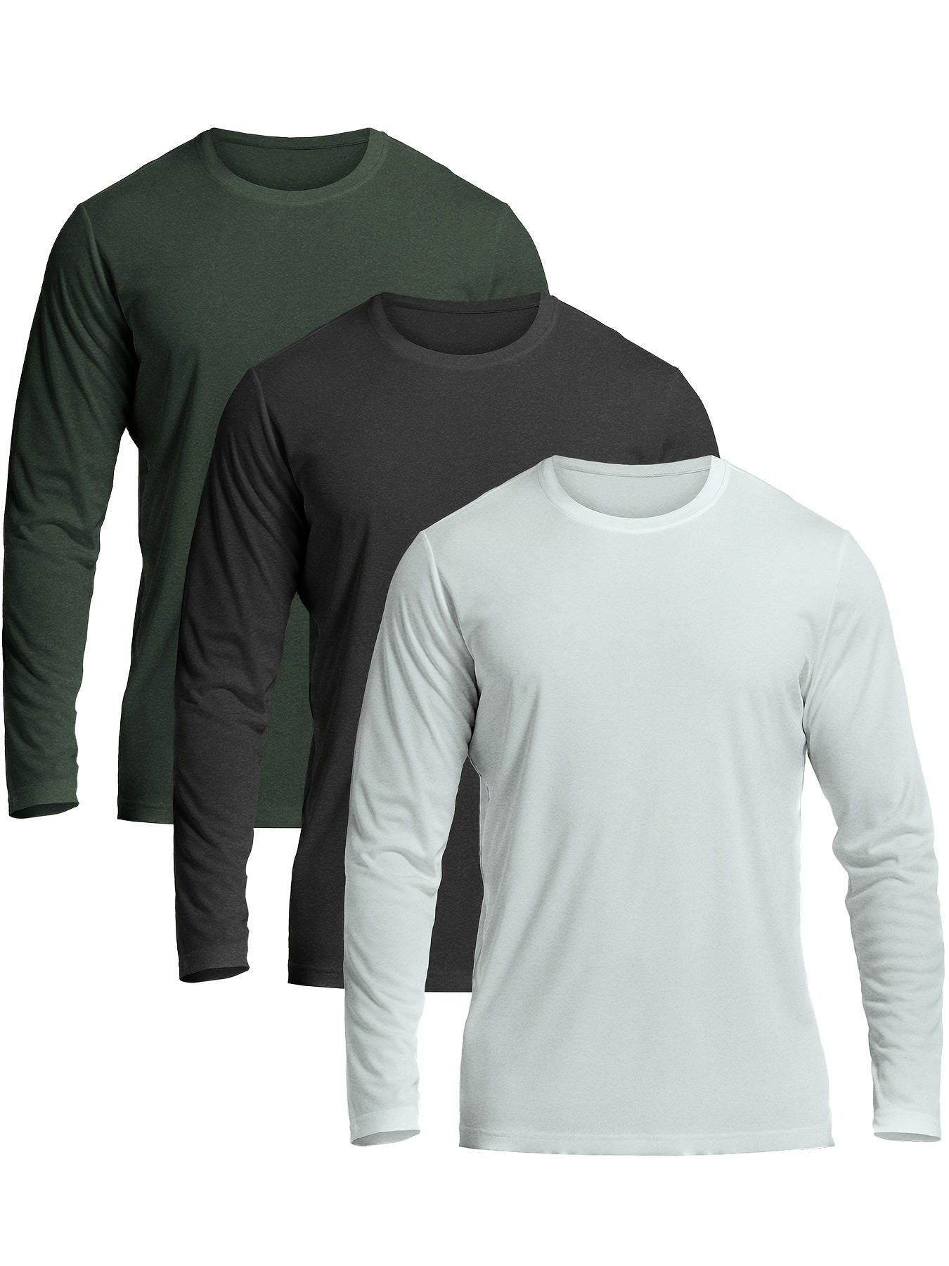 3pcs Mens Quick Dry Long Sleeve T Shirt Moisture Wicking Casual Workout