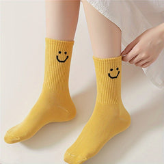8 Pairs Smiling Face Print Socks Women's Mid Tube Stockings & Hosiery
