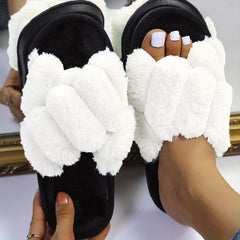 Plush Cross Strap Slippers for Women - Indoor Comfort Shoes