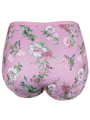 5 Pcs Women's Floral Print Bikini Panties Breathable Plus Size Lingerie
