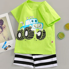 Boys Off-road Vehicle T-shirt & Striped Shorts Set