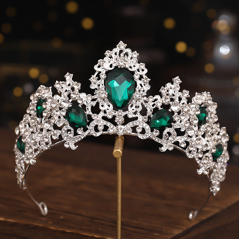 Green Crystal Crown Rhinestone Tiara Wedding Hair Accessories
