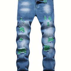 Slim Fit Ripped Jeans Men's Casual Street Style Distressed Denim Pants