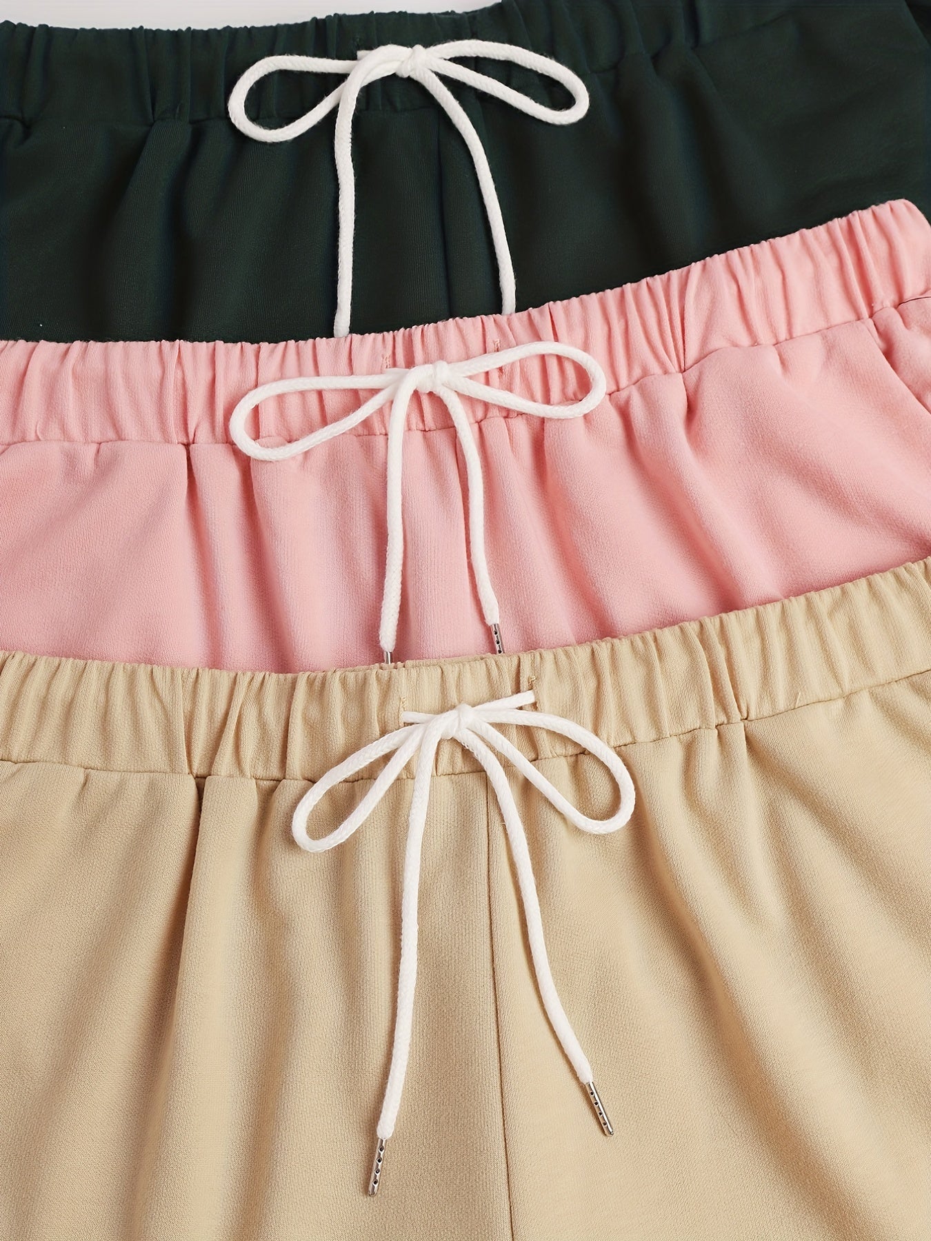 3 Pack Plus Size Basic Shorts Set Solid Plain Elastic Drawstring Shorts