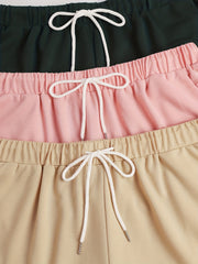 3 Pack Plus Size Basic Shorts Set Solid Plain Elastic Drawstring Shorts