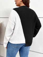 Colorblock Lace Up Crew Neck Casual Sweater