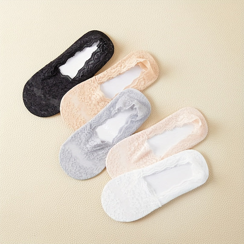 5 Pairs Floral Lace No Show Socks for Women