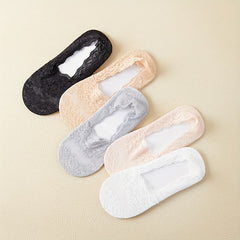 5 Pairs Floral Lace No Show Socks for Women